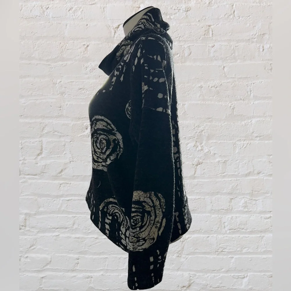 Black and White Rose Scatter Pattern Cowl Sweater by Clara Sunwoo - Picture 4 of 10